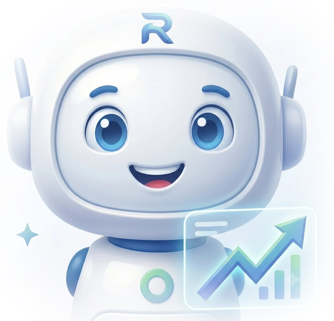 Rankal — the SEO mascot, holding a rising performance chart